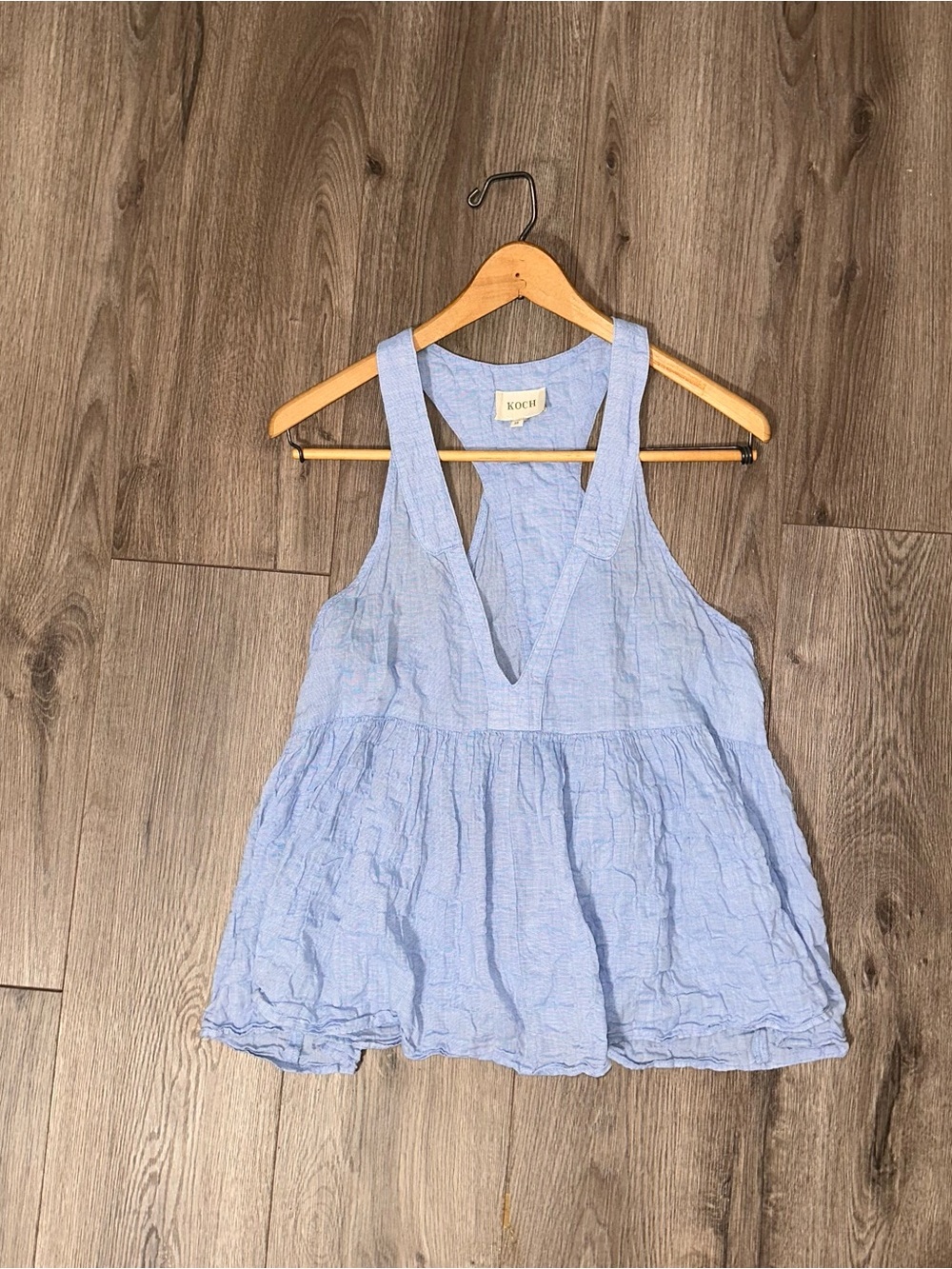 Koch Sleeveless Light Blue V-Neck Peplum Tank Cotton